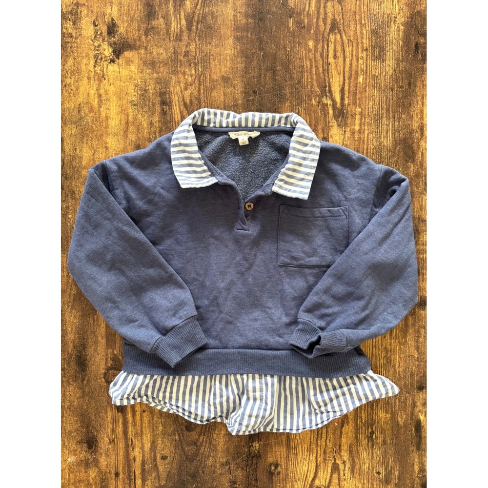 Jessica Simpson Girls Blue Layered Look Striped Collarβ Sweatshirt Size 5